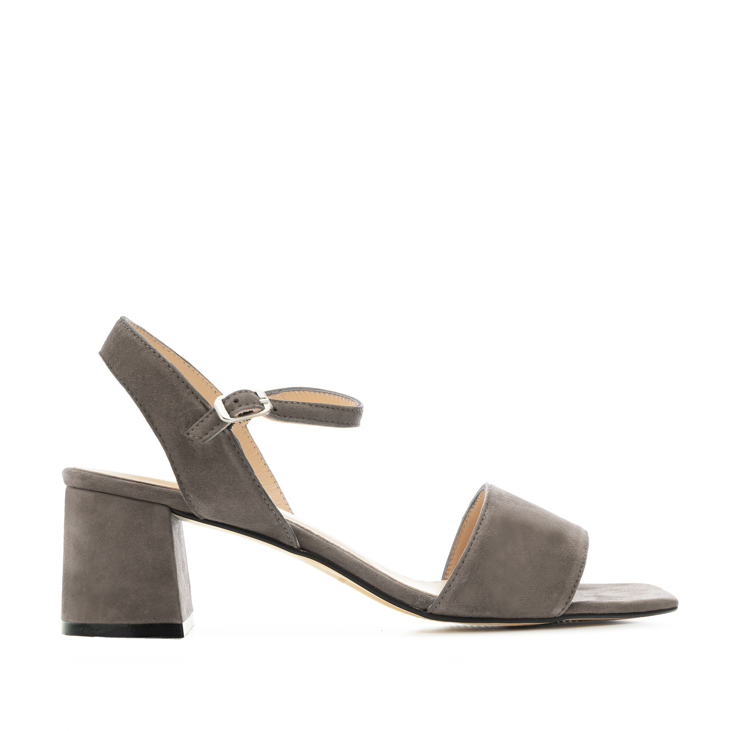 Block-heeled Sandals in Grey Suede Leather 
