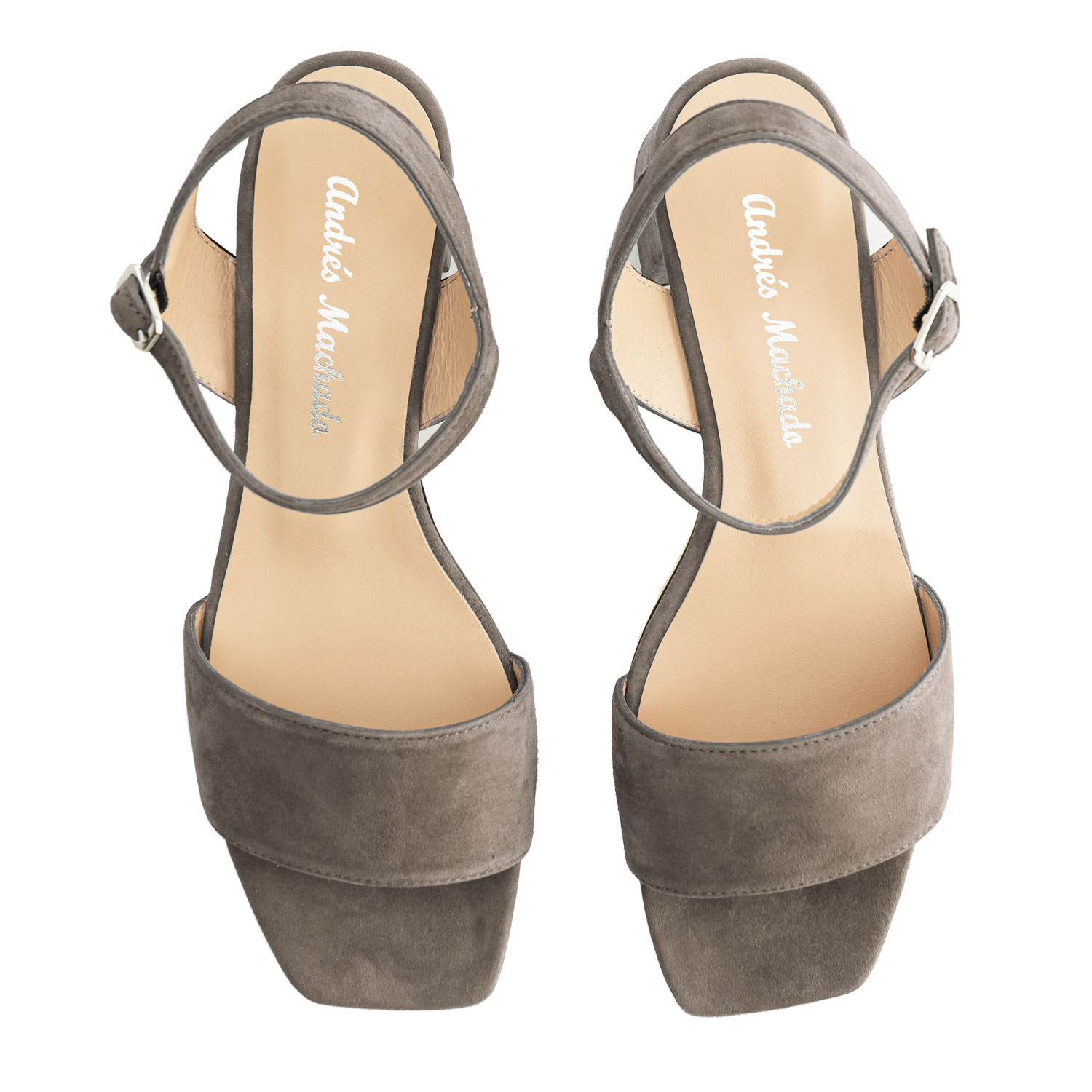 Block-heeled Sandals in Grey Suede Leather 