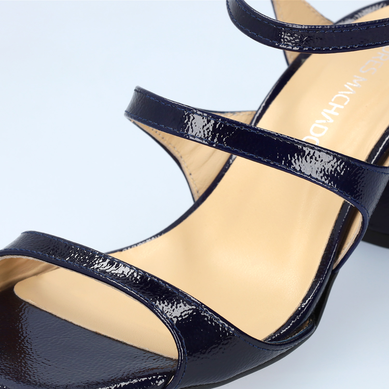 Navy patent leather heeled sandals 