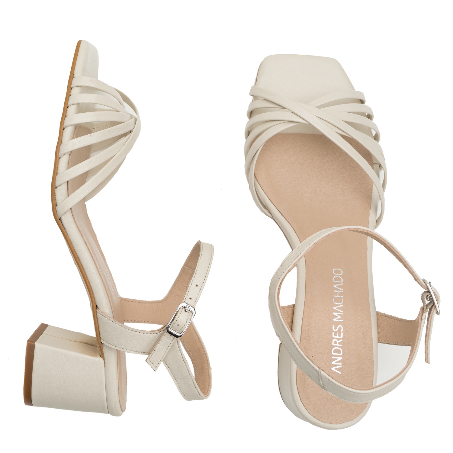 Strapped Sandals in Off White Leather 