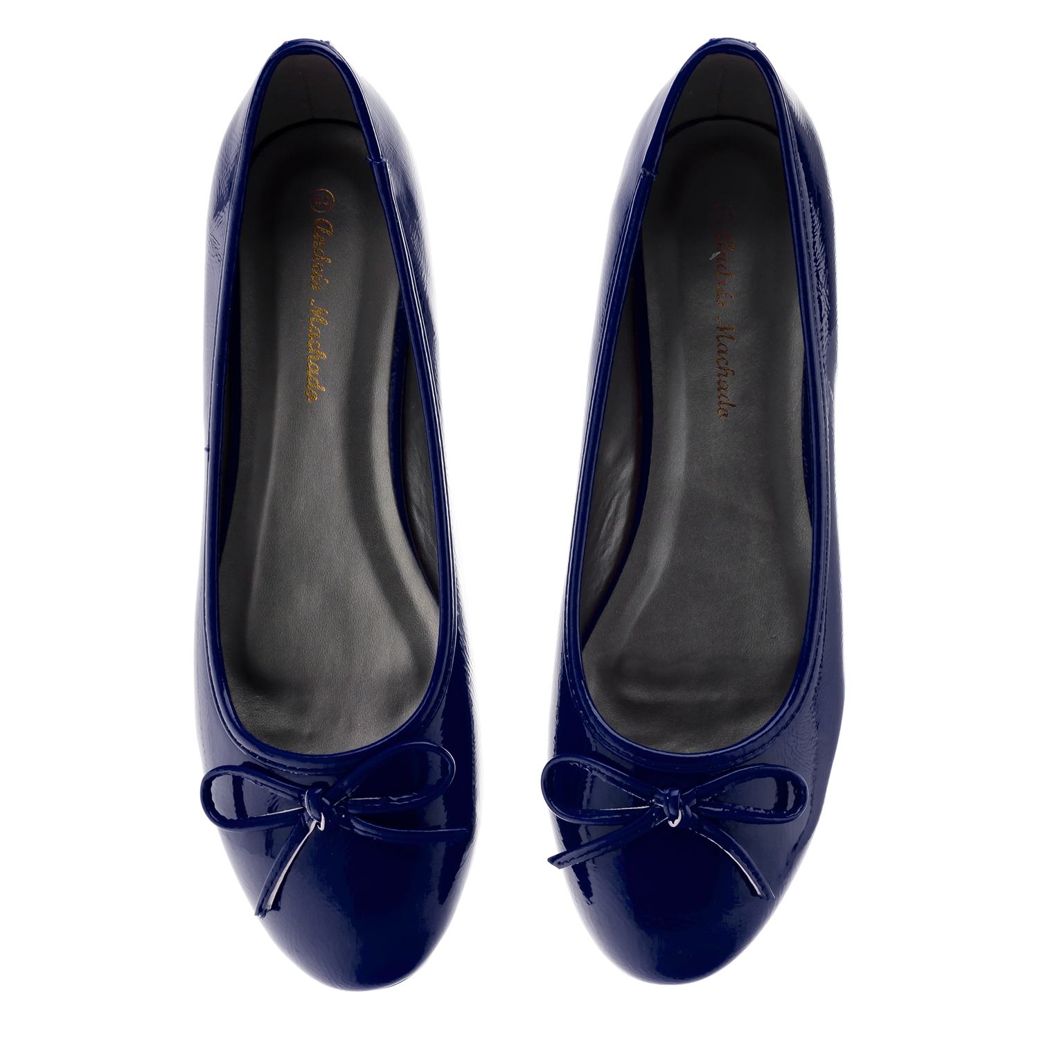 Blue faux-patent leather Ballerinas with bow. 