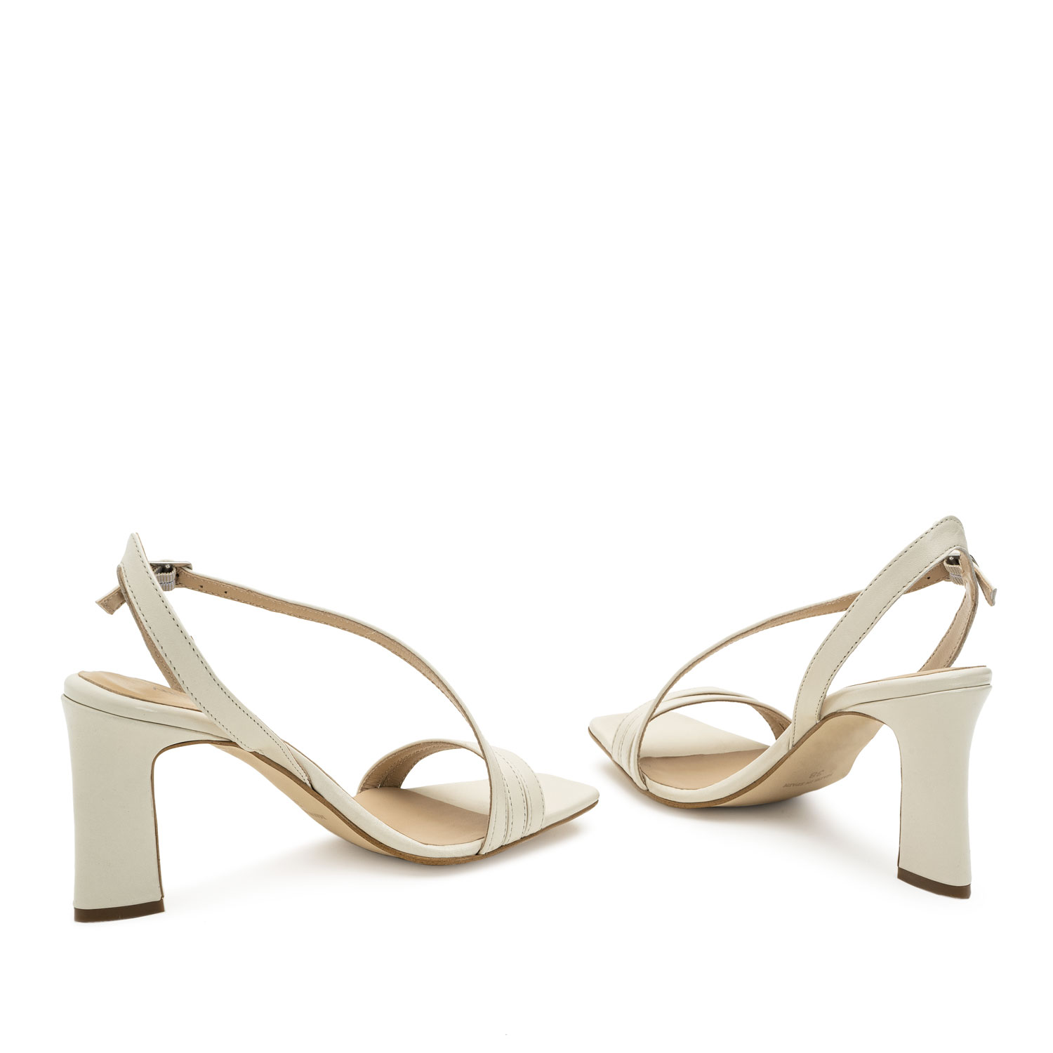 Crossover Heeled Sandals in Cream Leather 