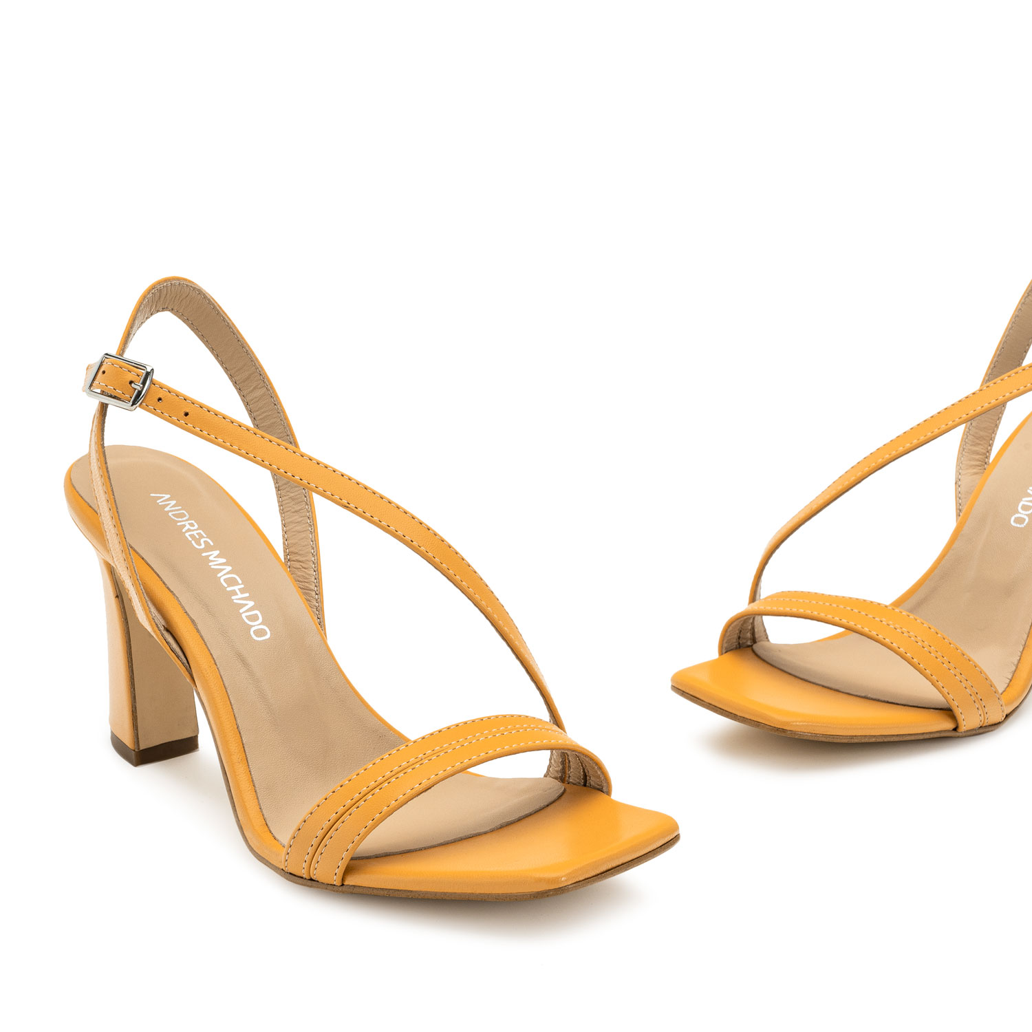 Crossover Heeled Sandals in Orange Leather 