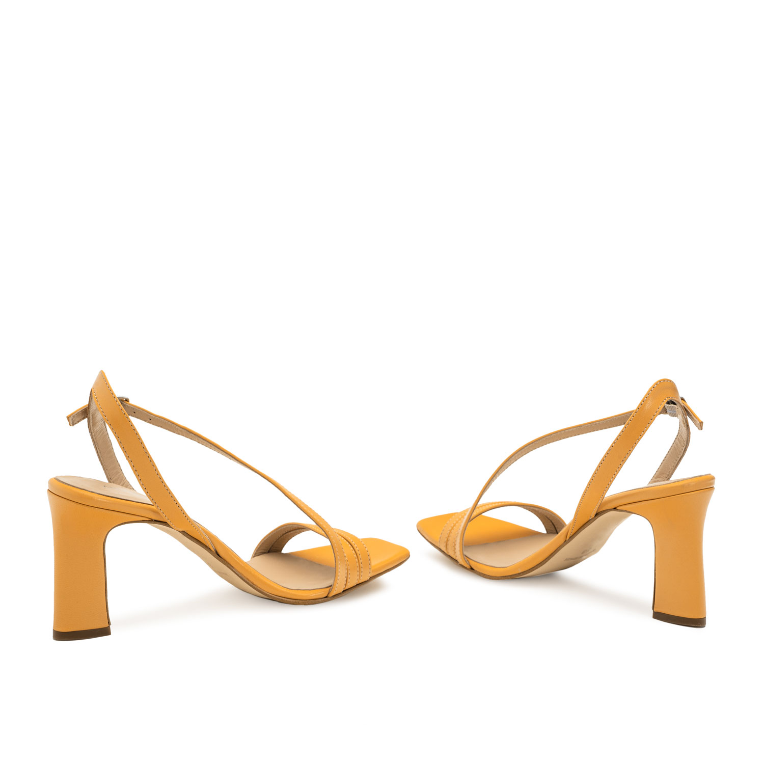 Crossover Heeled Sandals in Orange Leather 