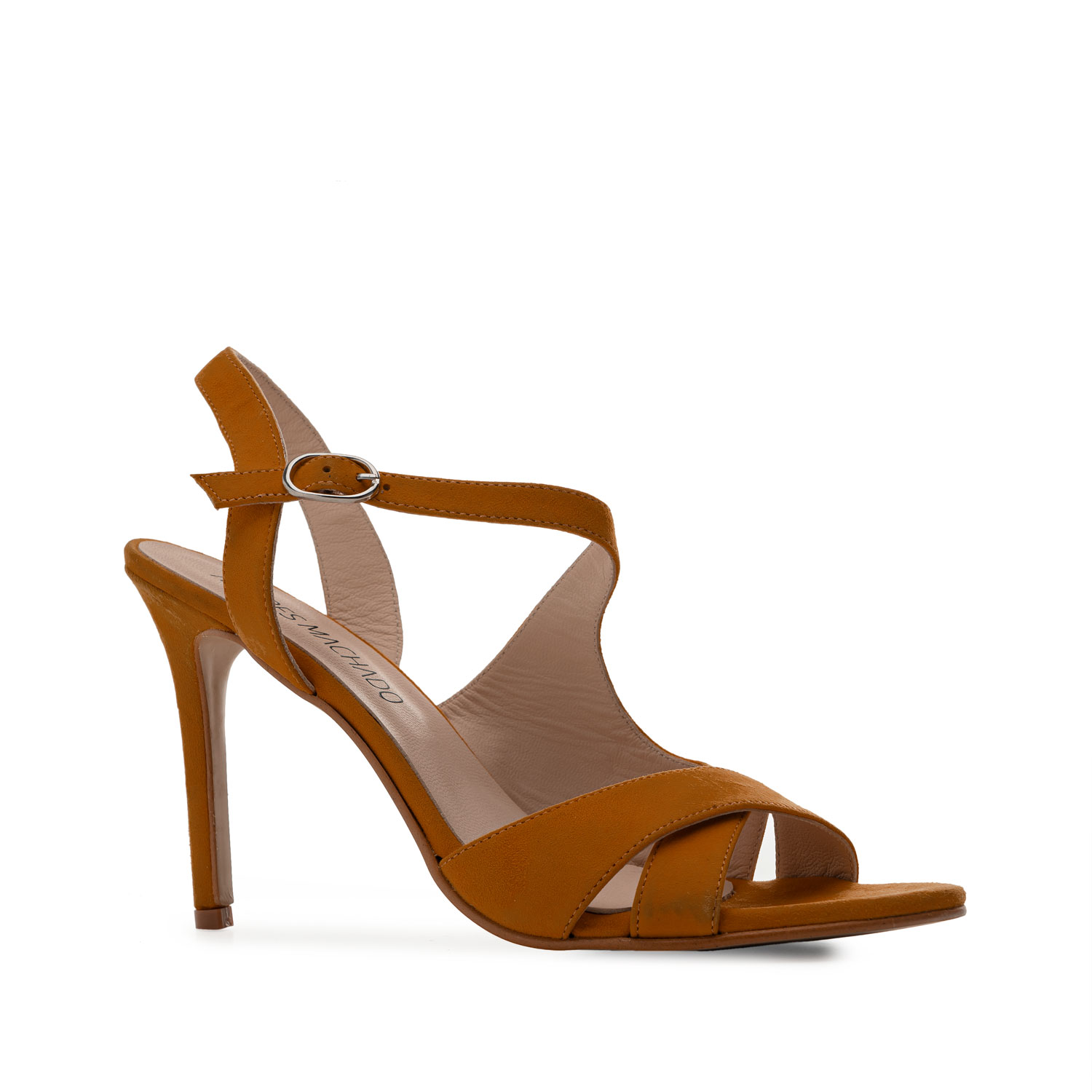Stiletto Sandals in Camel Suede Leather 