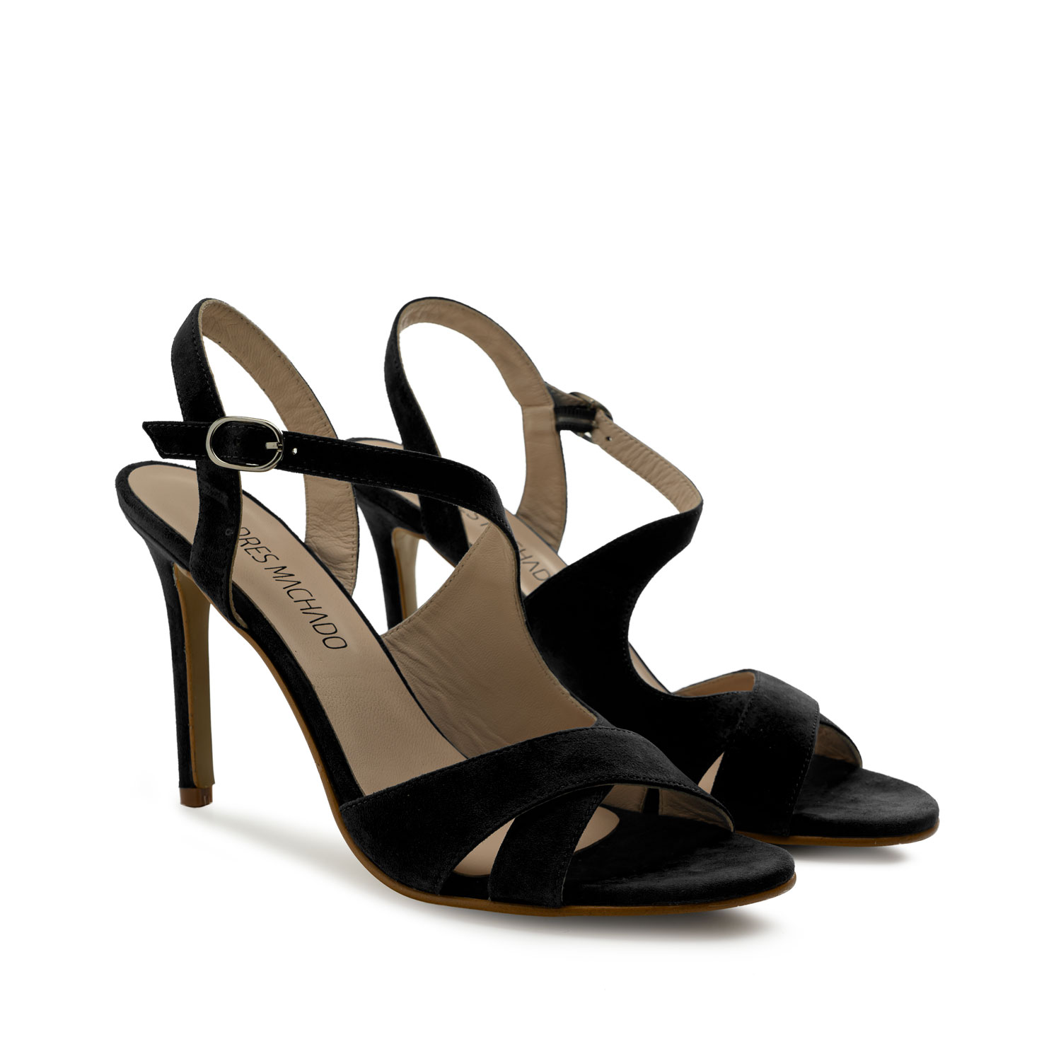 Stiletto Sandals in Black Suede Leather 
