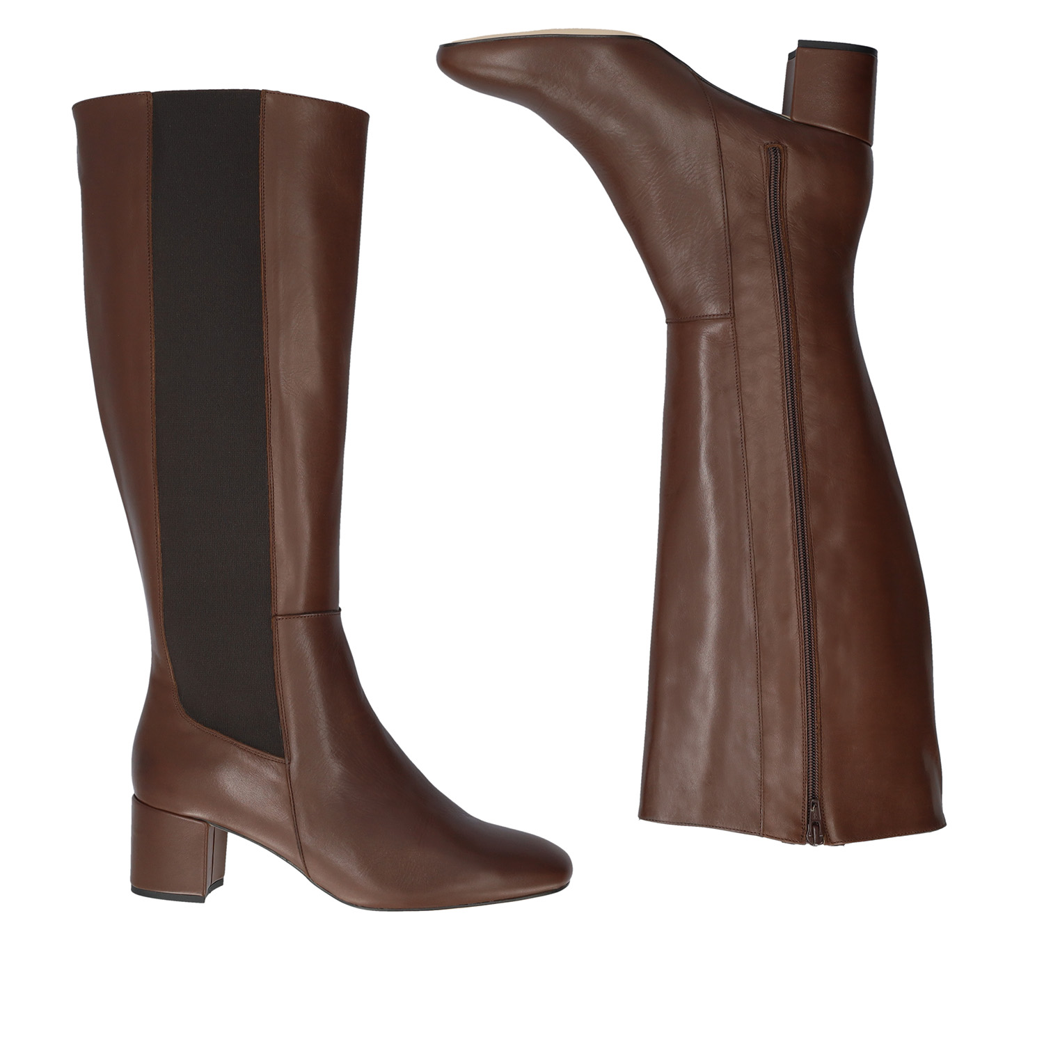 Knee-high boots in brown coloured leather 