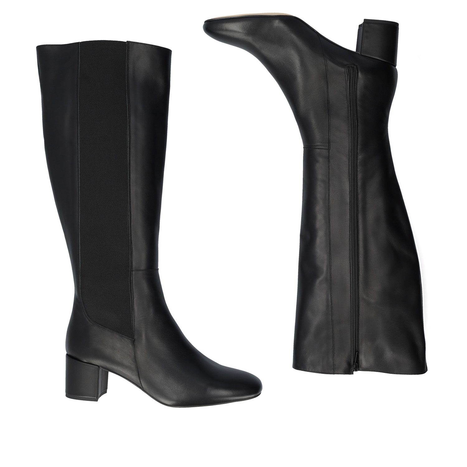 Knee-high boots in black coloured leather 