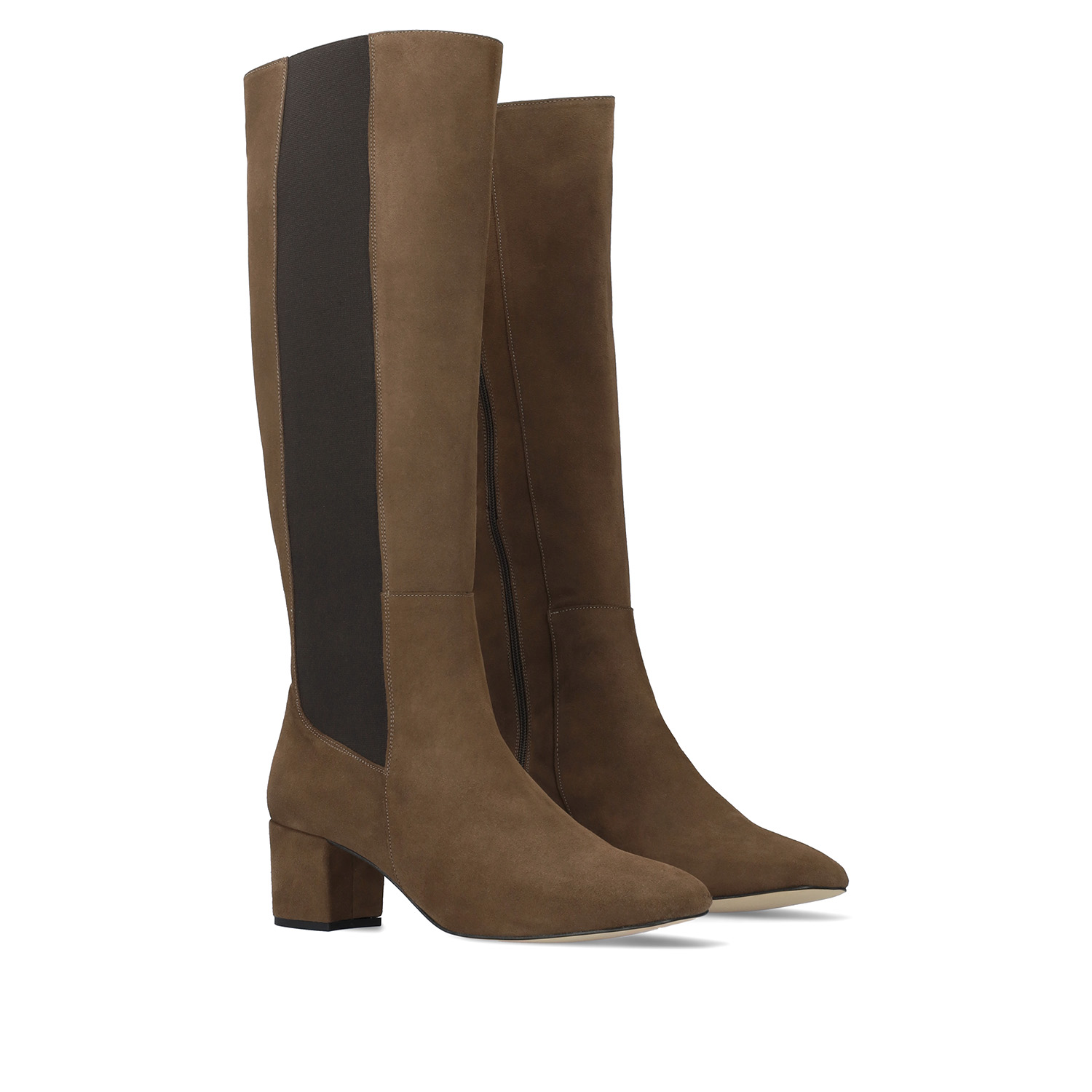Knee-high boots in taupe colour split leather 