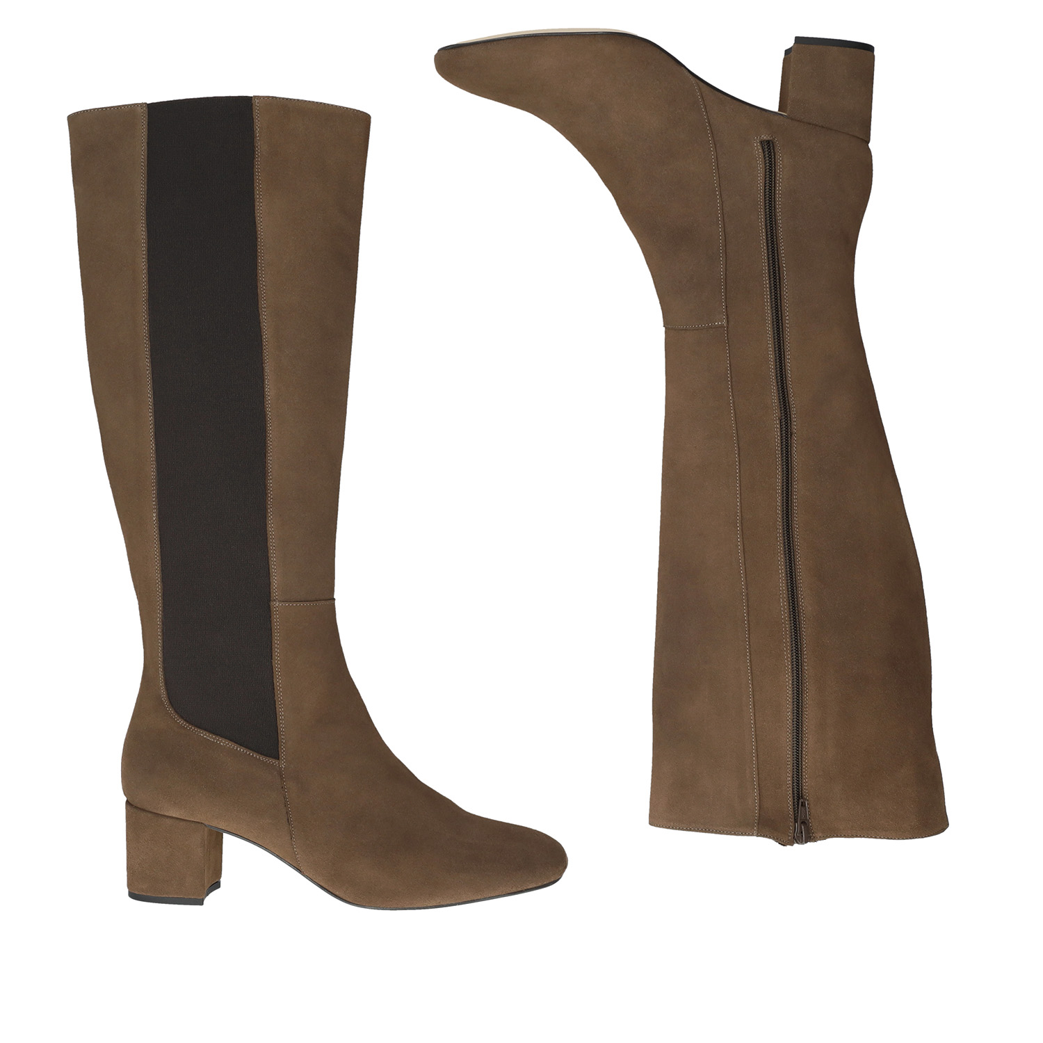 Knee-high boots in taupe colour split leather 