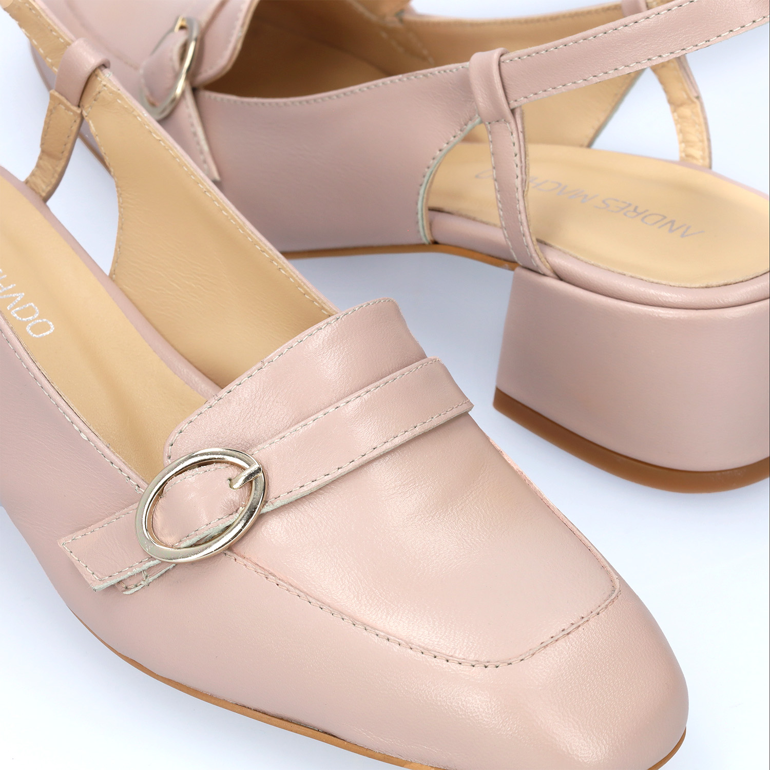 Heeled slingback loafers in pink leather 