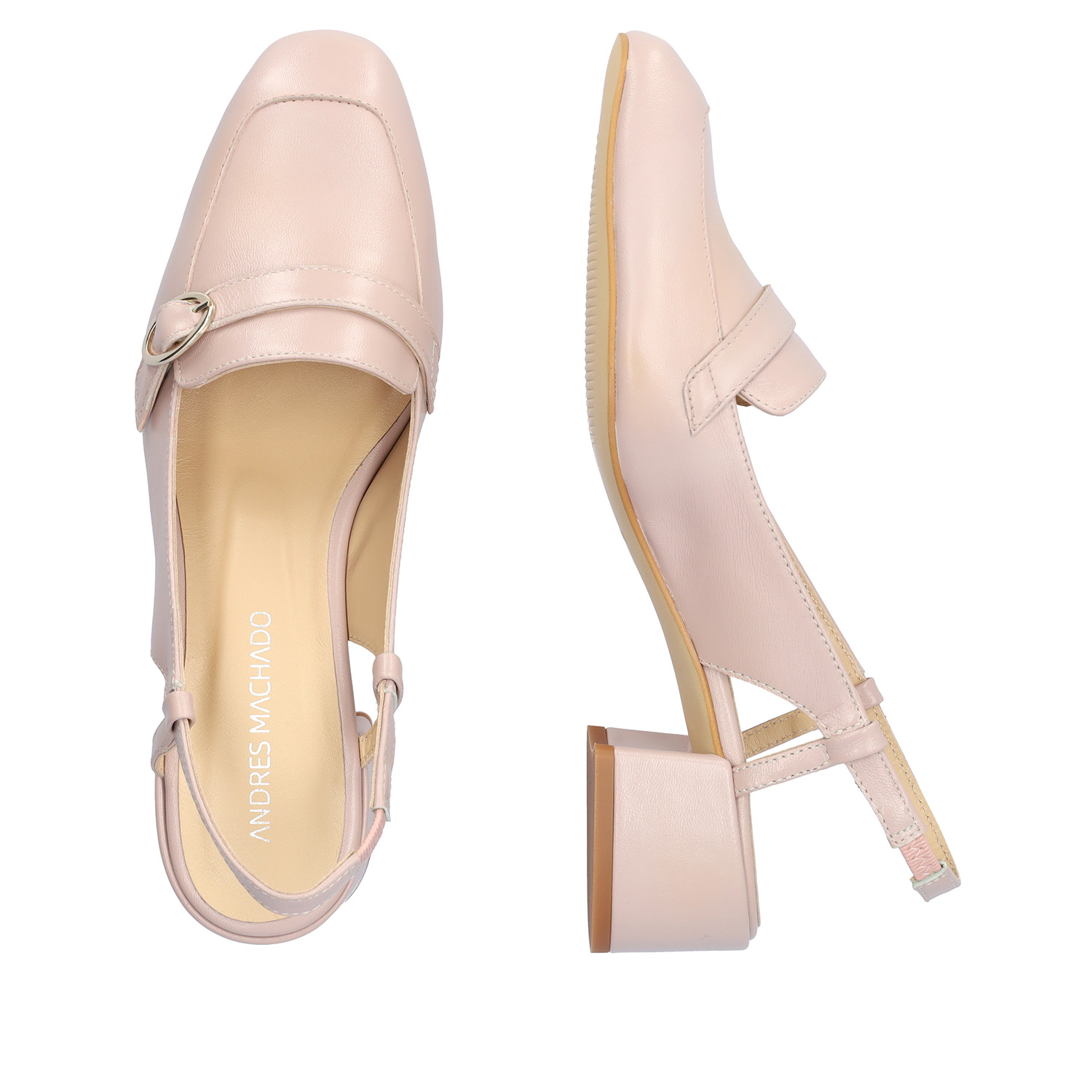 Heeled slingback loafers in pink leather 