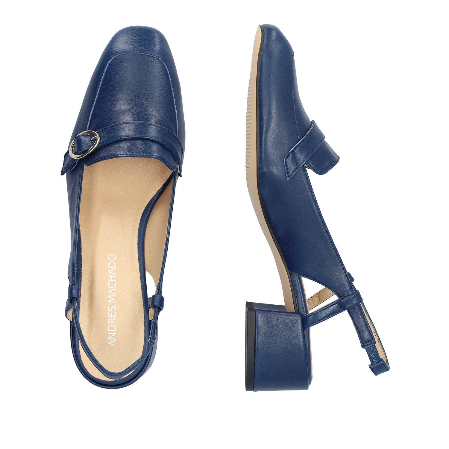 Schuh mit Absatz im Mokassin-Stil aus navyfarbenem Glattleder 