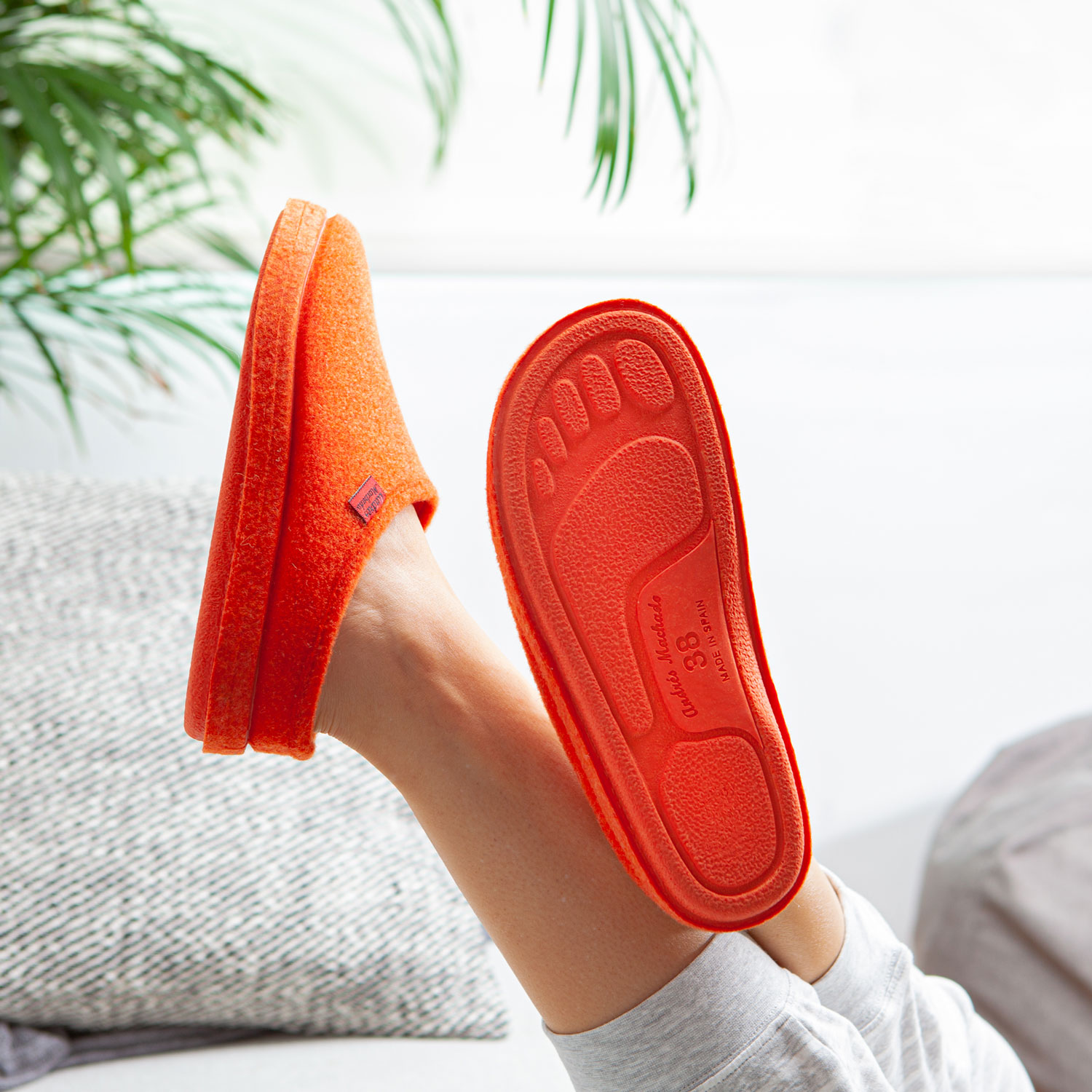 Very comfortable Orange Felt Slippers with footbed 