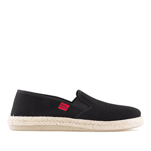 Mythical Black Canvas Slip-On Shoes with Rubber and Jute Sole
